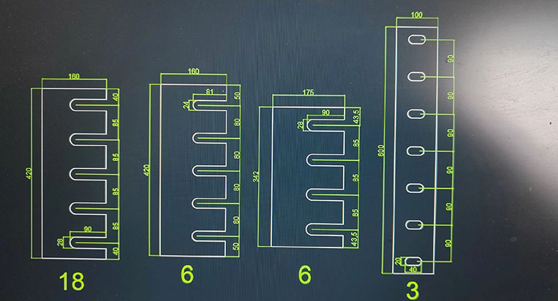 Engineering-Driven Custom Bending & Cutting Solutions Technical CAD design drawing showing precision dimensions, slot layouts, and quantities (18, 6, 6, 3) for customized chipper blades