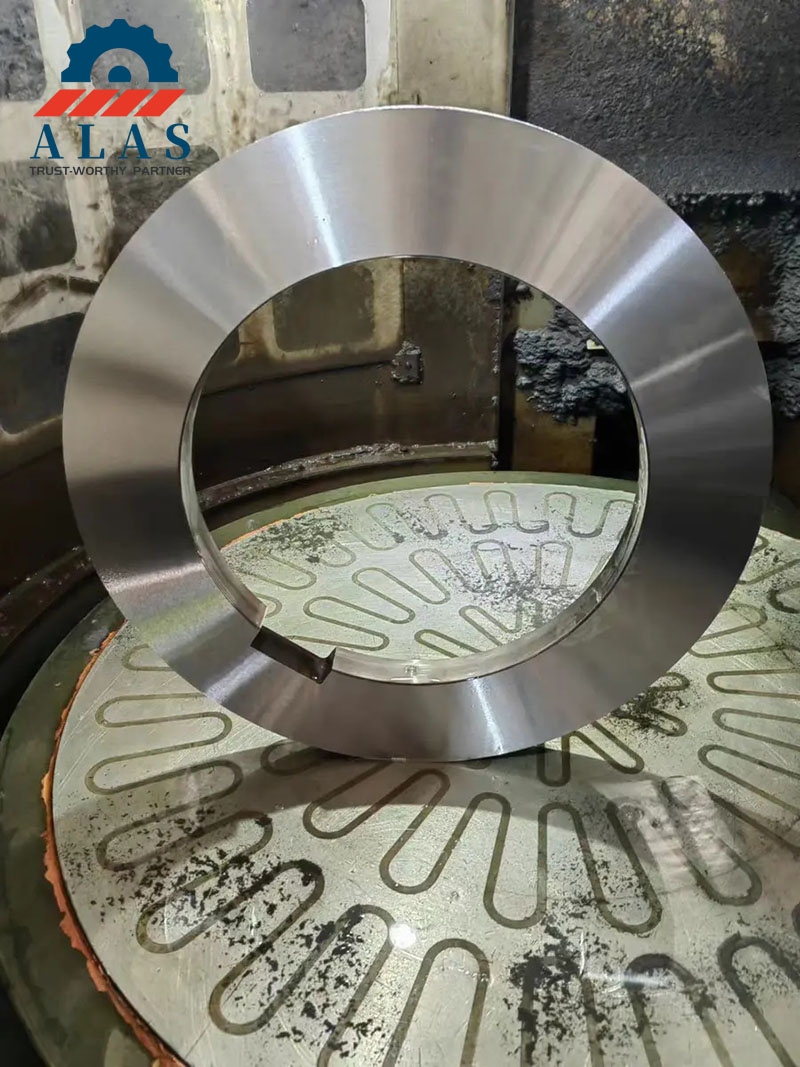 ALAS CNC Grinding Process for Precision Slitter Knives Custom rotary slitter blade with keyway on an electromagnetic chuck surface grinding machine during precision manufacturing