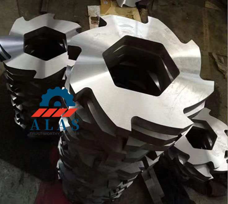 Industrial Shredder Blade Wholesale and Factory Stock - ALAS Mass production of ALAS heavy duty 6-claw double shaft shredder blades with hexagonal center bore