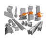Comprehensive selection of hydraulic press brake tooling including top punches, multi-V bottom dies, and custom bending machine die sets