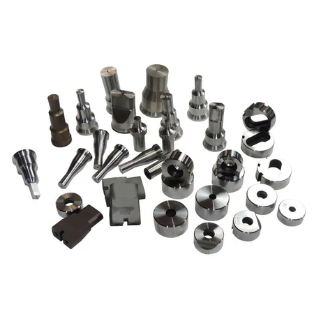 Comprehensive set of ironworker tooling including punches, dies, and shear blades