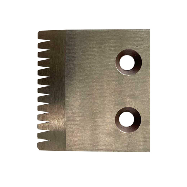 Precision toothed knife for tire trimmer with serrated edge and HardnessMap QC for rubber spew removal.
