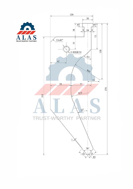 Technical CAD drawing showing cross-section dimensions of gooseneck punch