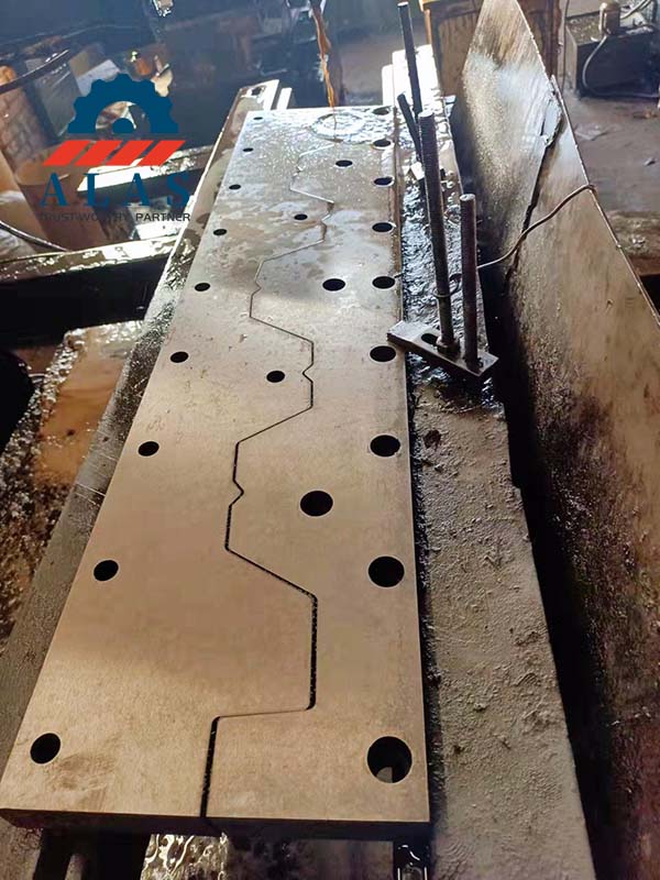 Trapezoidal roofing profile cutter block undergoing high-precision Wire-EDM contour machining