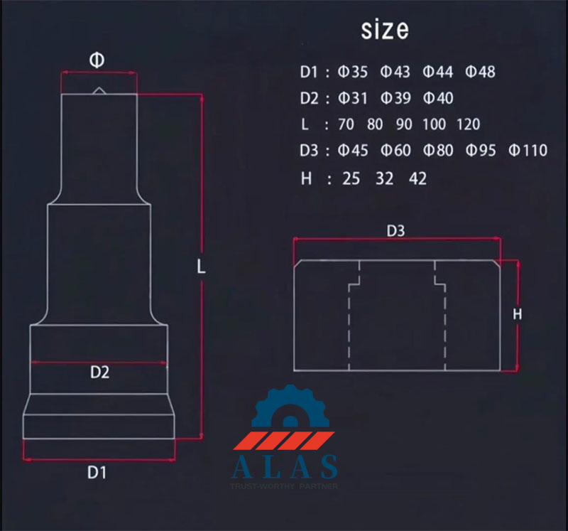 Q35Y ironworker punch shank diameter and die outer diameter dimensional diagram