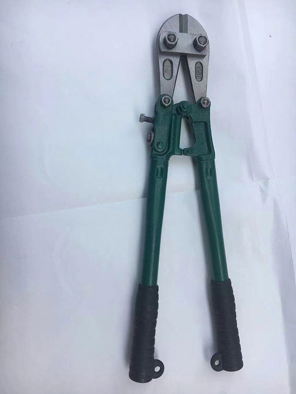 14 inch heavy duty manual bolt cutter with green handles and black rubber grips for cutting small diameter rebar