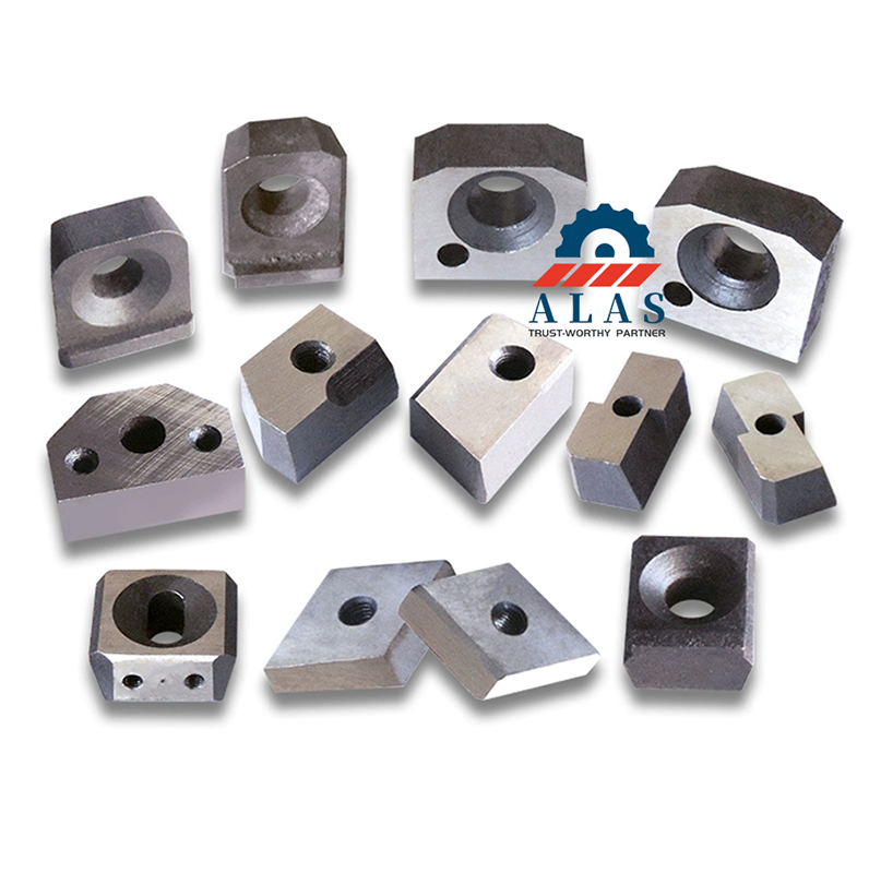 Symmetrical modular geometries of aftermarket CNC wire stirrup bender knives matching EVG Schnell line specifications