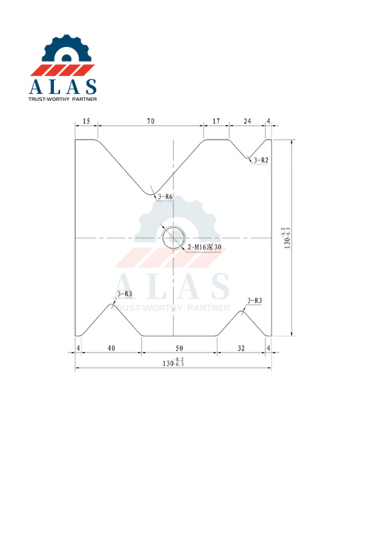 Engineering blueprint detailing exact groove widths of 4-way bottom die