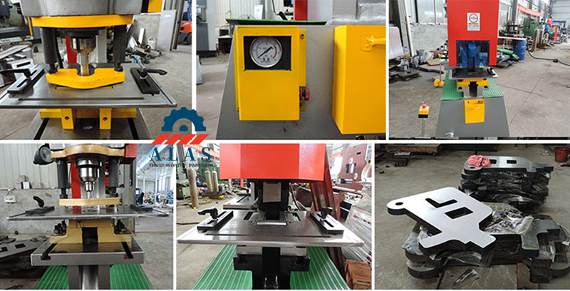 Hydraulic ironworker punching station working process with punch and die tools