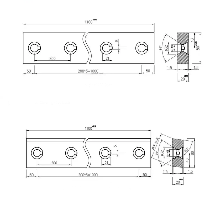 Standard guillotine shear blade drawing with dimension specifications