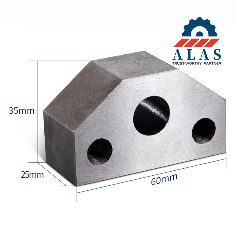 Dimensional layout metrics for 60mm length CNC wire stirrup bender knives with countersunk holes