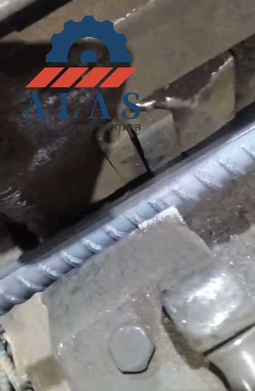 On-site client field test of an ALAS H13 blade cutting through a high-tensile deformed ribbed rebar without edge failure