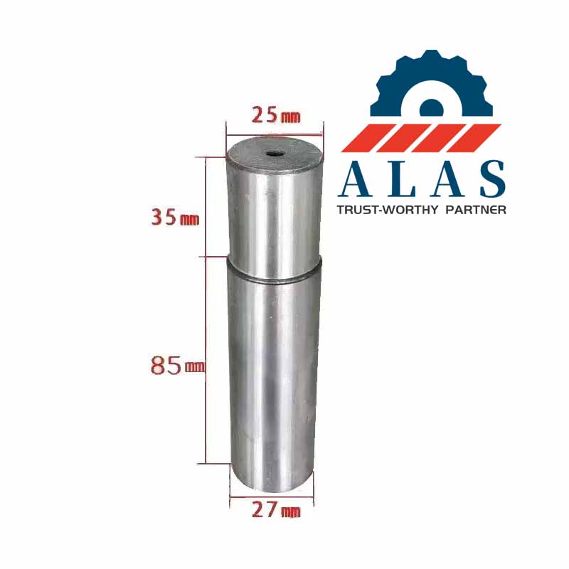 Precision machined alloy steel stepped work pin featuring 27mm bottom shaft 25mm upper segment 85mm shank length and 35mm insertion head
