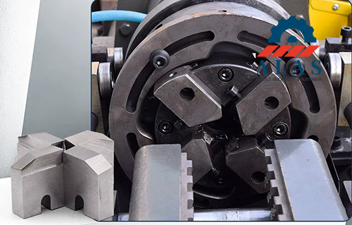 Matched 4-piece peeling blades mounted on an automatic threading head