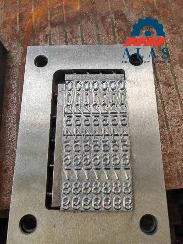 Custom integrated multi-digit steel marking matrix die for single-stroke press line serialization