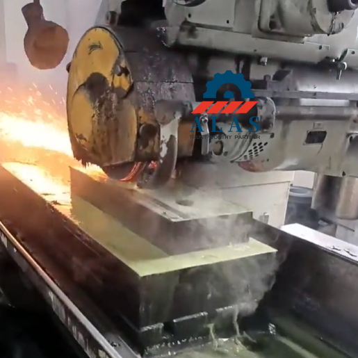 Precision surface grinding process for H13 tool steel hydraulic alligator shear knives removing decarburization layer