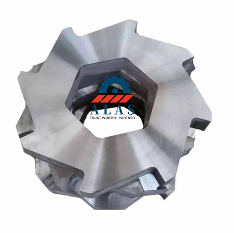 Customized multi-claw replacement dual shaft shredder blade with a precision wire-EDM hexagonal inner bore profile.