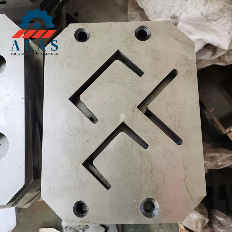 ALAS ironworker section shear blade with multiple L-shaped slots for angle and channel steel cutting