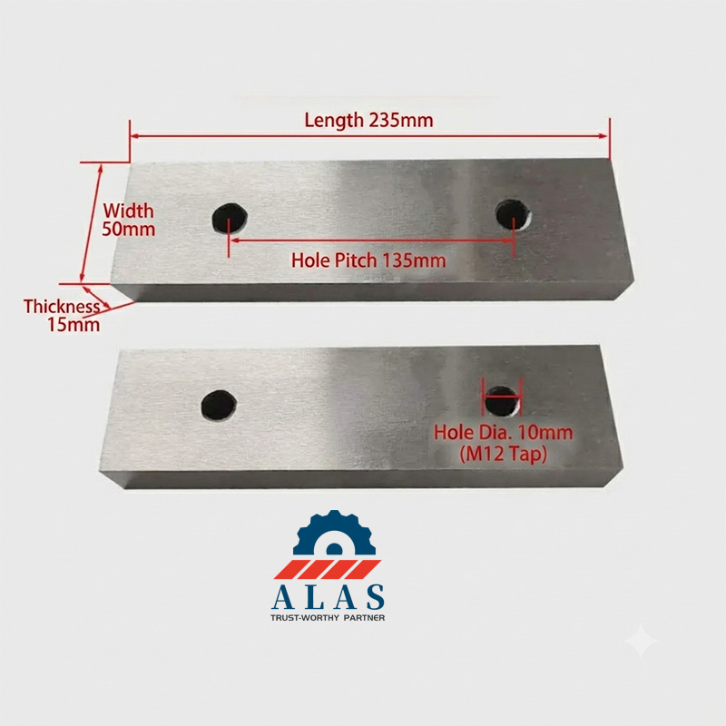 Dimensions of universal ironworker shear blades for flat bar and plate cutting