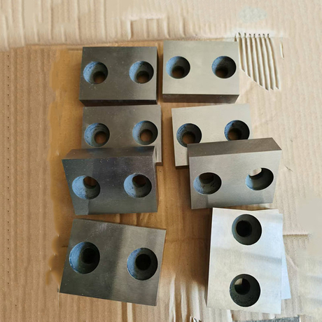 Korean standard rectangular 2-hole rebar cutter blades compatible with Kunwoo, Taehwa, and Seoul Machinery