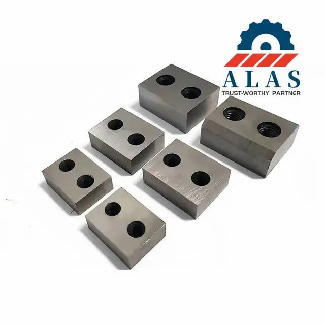 Precision-ground 2-hole rectangular rebar cutter blades manufactured according to original Korean factory drawings