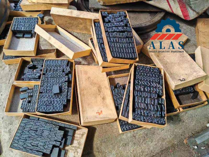 Bulk alphanumeric metal marking punches and steel stamps sorted in boxes