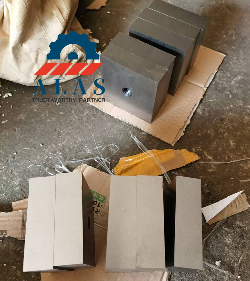 Precision-ground square rebar cutter blades with center bolt hole and four sharp usable cutting edges