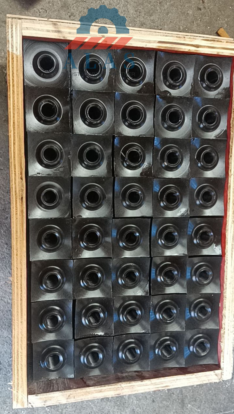 Premium square shredder blade inserts with countersunk holes packed in a wooden box for plastic recycling machines
