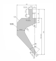 Technical drawing of press brake tooling and dies showing punch and die profiles for sheet metal bending