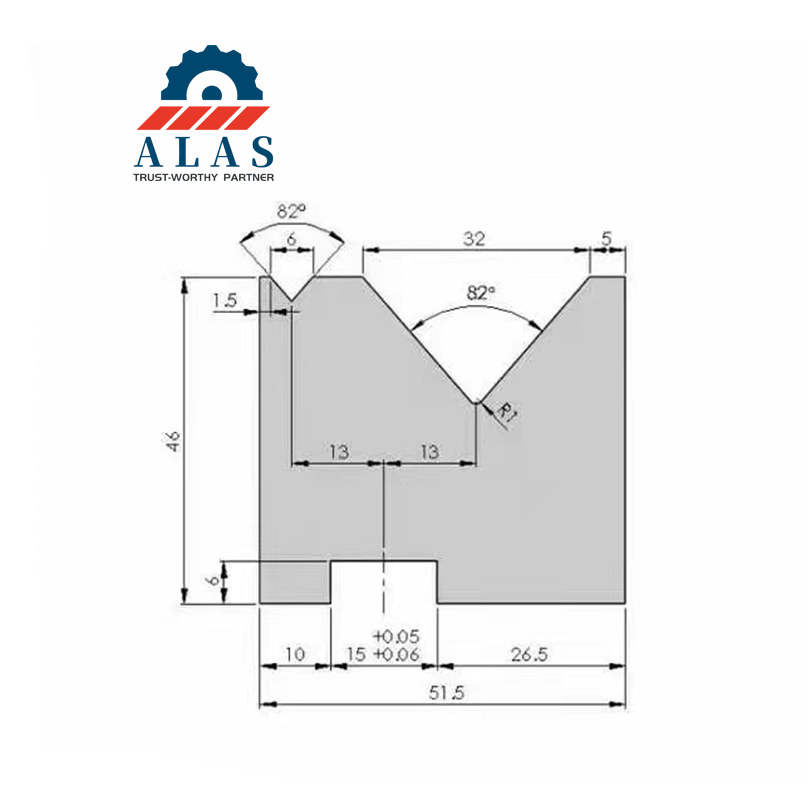 Technical drawing and dimensional cross section of Euro standard double V die