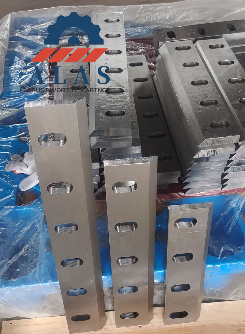 ALAS Multi-Size Plastic Granulator Knives Wholesale A comprehensive stock of heavy-duty plastic granulator knives and replacement crusher blades in various lengths and bolt hole layouts