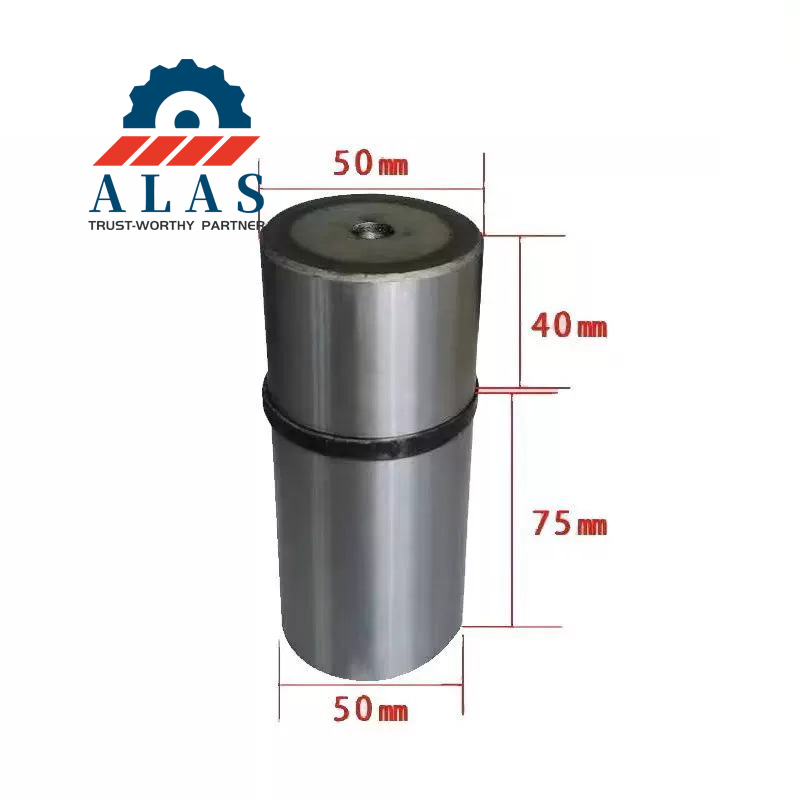 Precision machined 50mm diameter rebar bender pin with detailed 40mm and 75mm specifications