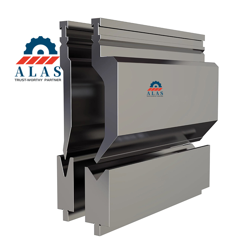 ALAS custom semi-gooseneck press brake punch with clearance grid and matching single V lower die block