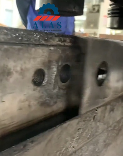 Close up view of machinery blade seat mounting holes and custom counterbore step coordinates