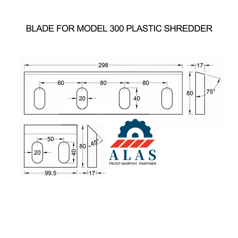 Technical engineering blueprint for model 300 plastic grinder blade customization