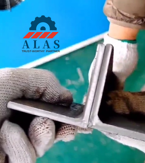 Perfect 90 degree angle iron cutting result with clean edges using universal ironworker shear blades