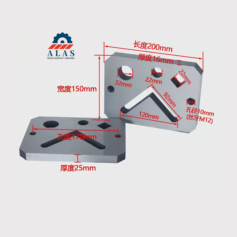 Ironworker Notcher Blades & Section Shear Parts Dimensions Technical layout and installation bolt hole dimensions of ALAS ironworker notcher blades