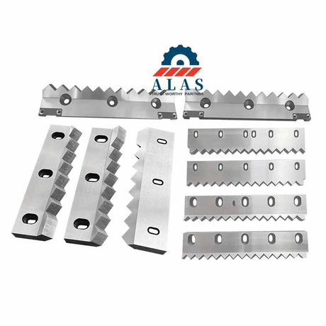 Collection of custom aftermarket counter knives and stationary bed knives for industrial shredders