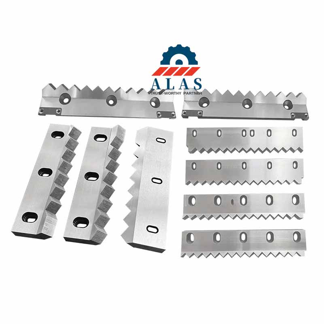Collection of custom aftermarket counter knives and stationary bed knives for industrial shredders