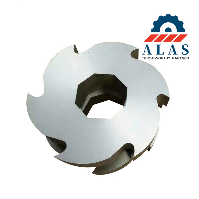Customized 5-claw replacement dual shaft solid waste shredder blade with a precision wire-EDM hexagonal inner bore profile