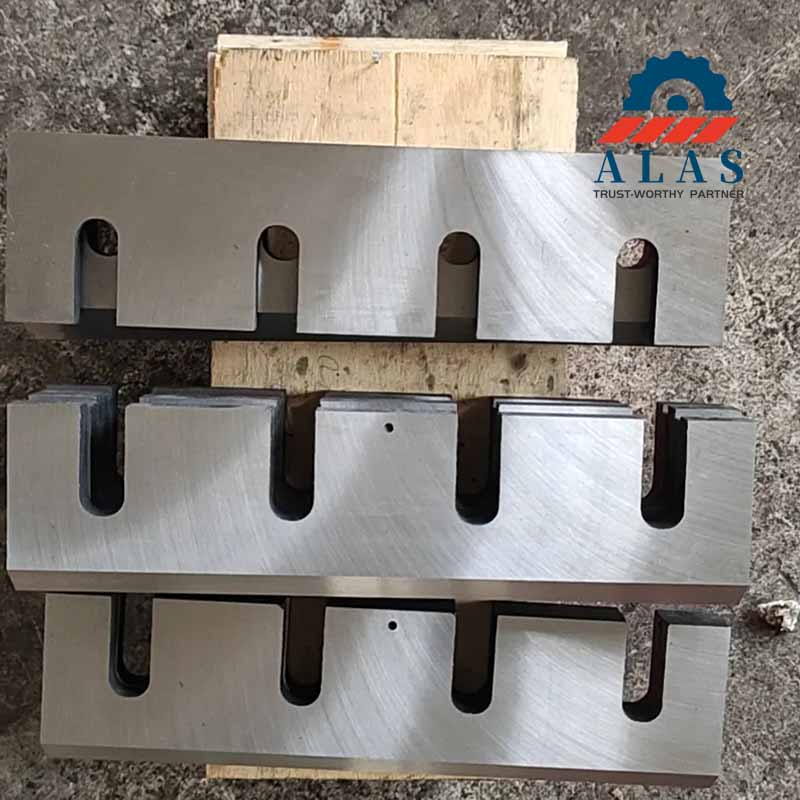 Finished H12 recycling wood chipper knives vacuum through-hardened to a strict HRC 53-55 window