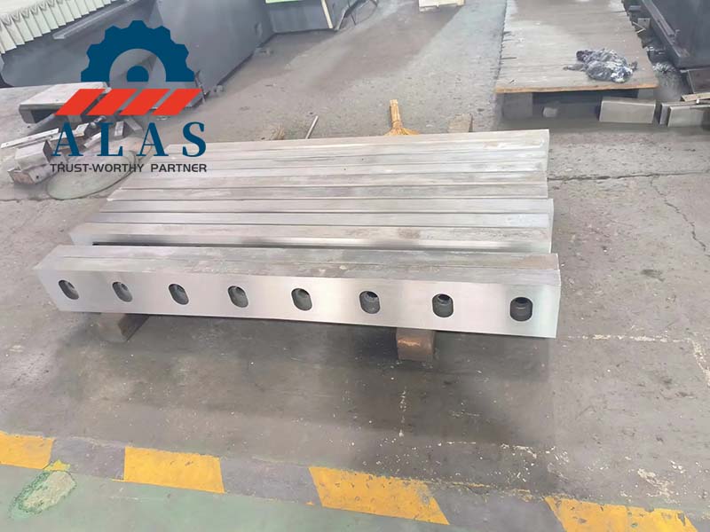 Metallic-gray rectangular heavy-duty plate shear blades machined from high-shock resistance tool steel