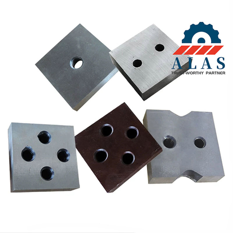 Full range of GQ40 GQ50 GQ60 rebar cutting machine blades with single, double, and four hole configurations