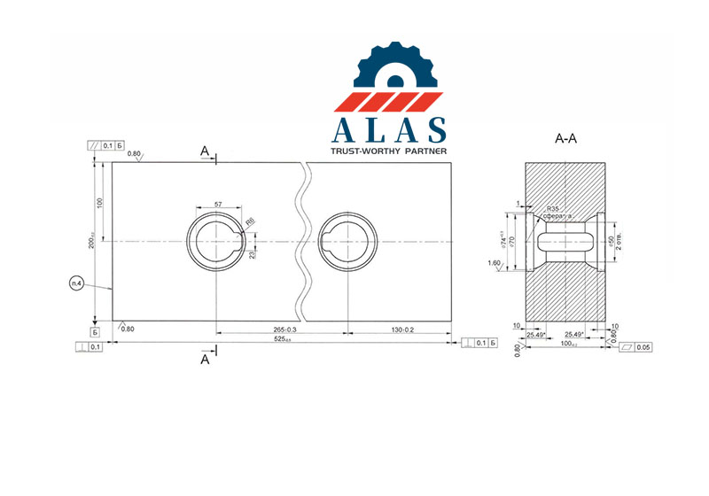 2D machining schematic illustrating geometric tolerances and cross-section details of reversible shear knives