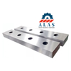 Pair of universal standard industrial scrap shear blades with precision ground countersunk holes on white background