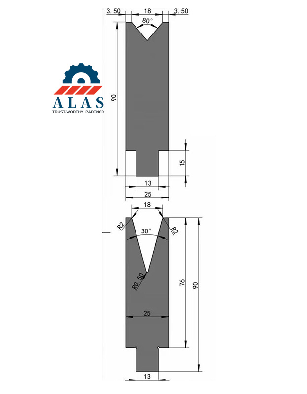ALAS Euro standard 30 and 80 degree single V lower die blueprint