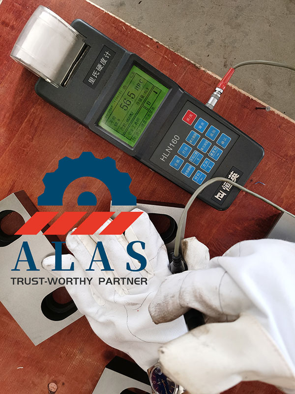 Quality control hardness testing on ALAS modified H13 upgrade grade shear blade 56.5 HRC