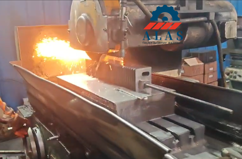 Precision surface grinding process for industrial shredder blades in manufacturing factory