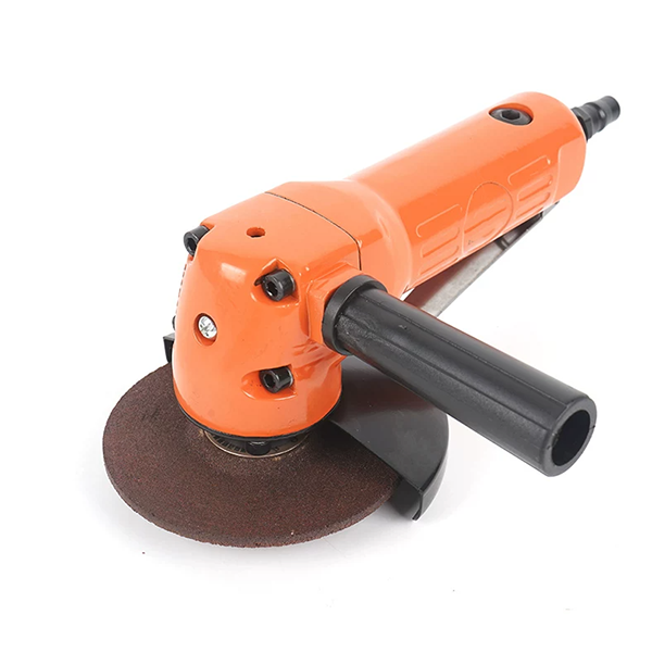 4 inch industrial pneumatic air angle grinder tool with orange body and side handle for metal grinding and cutting